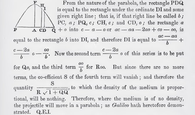Dedução de Isaac Newton para o movimento de projetil no vácuo